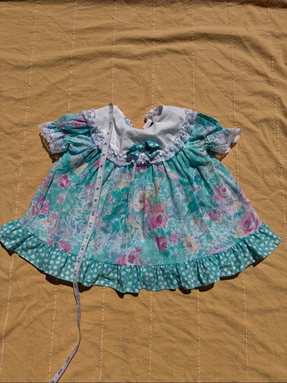 Turquoise Floral Ruffle Baby Dress with Peter Pan Collar